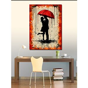 Kanvas Tablo Kırmızı Şemsiye Altında Aşk 70x100 cm