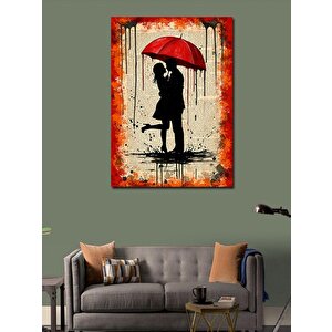 Kanvas Tablo Kırmızı Şemsiye Altında Aşk 70x100 cm