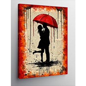 Kanvas Tablo Kırmızı Şemsiye Altında Aşk 50x70 cm