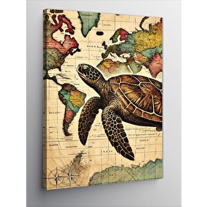 Kanvas Tablo Harita Ve Deniz Kaplumbağası 70x100 cm