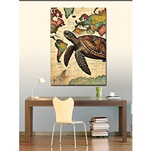 Kanvas Tablo Harita Ve Deniz Kaplumbağası 70x100 cm