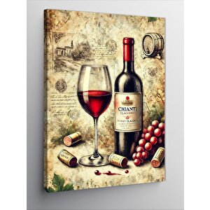 Kanvas Tablo Şarap Şişesi Ve Antik Çizim 50x70 cm