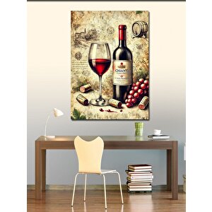 Kanvas Tablo Şarap Şişesi Ve Antik Çizim 50x70 cm