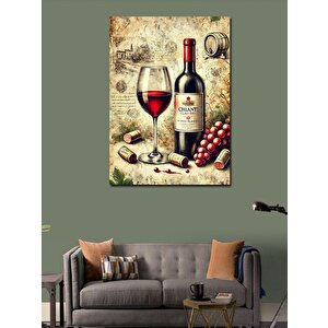 Kanvas Tablo Şarap Şişesi Ve Antik Çizim 50x70 cm