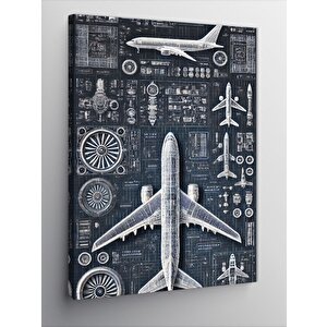 Kanvas Tablo Yolcu Uçağı Planları Ve Soyut Detaylar 70x100 cm