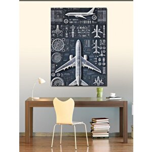 Kanvas Tablo Yolcu Uçağı Planları Ve Soyut Detaylar 70x100 cm