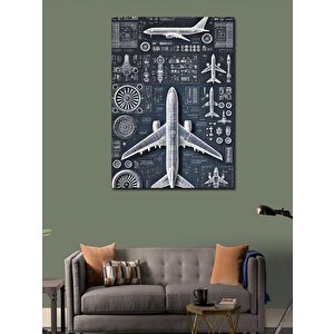 Kanvas Tablo Yolcu Uçağı Planları Ve Soyut Detaylar 70x100 cm