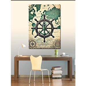 Kanvas Tablo Çapa Ve Deniz Haritası Teması 50x70 cm
