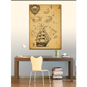 Kanvas Tablo Eski Harita Ve Gemi 70x100 cm