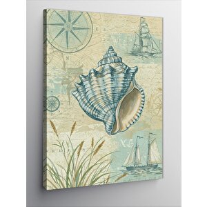 Kanvas Tablo Deniz Kabukları Ve Harita 100x140 cm