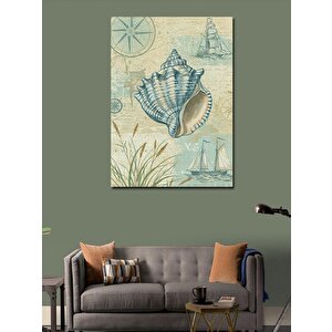 Kanvas Tablo Deniz Kabukları Ve Harita 100x140 cm