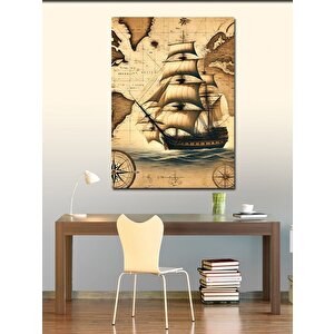 Kanvas Tablo Antik Gemi Ve Harita Tasarımı 70x100 cm
