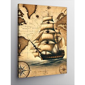 Kanvas Tablo Antik Gemi Ve Harita Tasarımı 100x140 cm