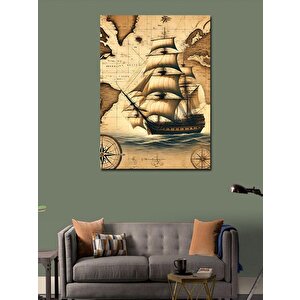 Kanvas Tablo Antik Gemi Ve Harita Tasarımı 100x140 cm