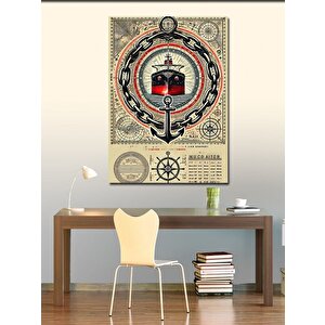 Kanvas Tablo Çapa Ve Antik Deniz Haritası 100x140 cm