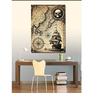 Kanvas Tablo Korsan Haritası Ve Antik Gemi 70x100 cm