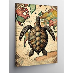 Kanvas Tablo Harita Üzerindeki Deniz Kaplumbağası 100x140 cm