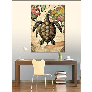Kanvas Tablo Harita Üzerindeki Deniz Kaplumbağası 100x140 cm