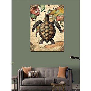 Kanvas Tablo Harita Üzerindeki Deniz Kaplumbağası 100x140 cm