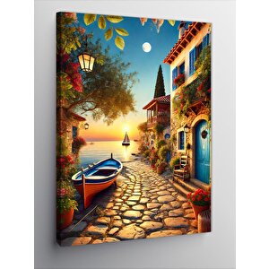 Kanvas Tablo Renkli Sokak Ve Sıcak Akşam Manzarası 70x100 cm