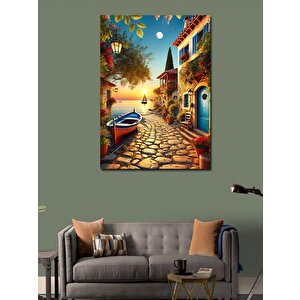 Kanvas Tablo Renkli Sokak Ve Sıcak Akşam Manzarası 70x100 cm