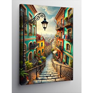 Kanvas Tablo Renkli Sokak Ve Akdeniz Havası 70x100 cm