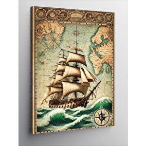Kanvas Tablo Yelkenli Gemi Haritası 50x70 cm