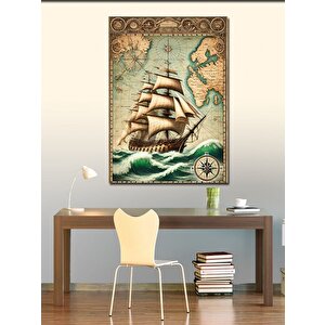 Kanvas Tablo Yelkenli Gemi Haritası 50x70 cm