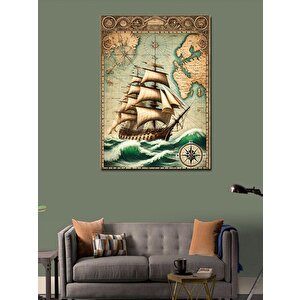 Kanvas Tablo Yelkenli Gemi Haritası 70x100 cm