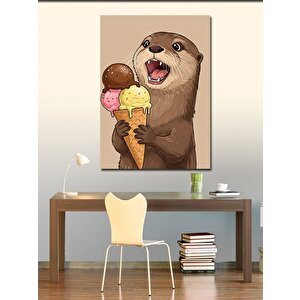 Kanvas Tablo Dondurma Tutan Sevimli Su Samuru 100x140 cm