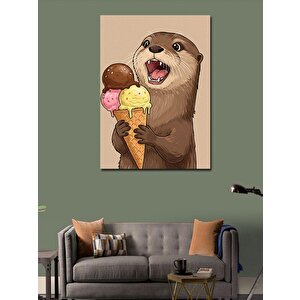 Kanvas Tablo Dondurma Tutan Sevimli Su Samuru 100x140 cm