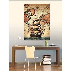 Kanvas Tablo Antik Gemi Ve Dünya Haritası 50x70 cm