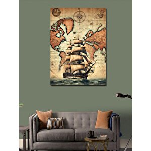 Kanvas Tablo Antik Gemi Ve Dünya Haritası 50x70 cm