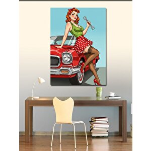 Kanvas Tablo Retro Kadın Ve Araba 50x70 cm