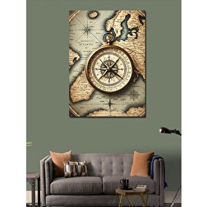 Kanvas Tablo Antik Harita Ve Pusula 100x140 cm