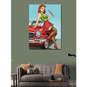 Kanvas Tablo Retro Kadın Ve Araba 70x100 cm
