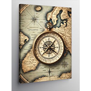 Kanvas Tablo Antik Harita Ve Pusula 70x100 cm