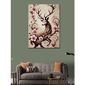 Kanvas Tablo Kiraz Çiçeği Ve Geyik Portresi 70x100 cm
