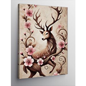 Kanvas Tablo Kiraz Çiçeği Ve Geyik Portresi 100x140 cm
