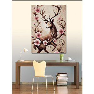Kanvas Tablo Kiraz Çiçeği Ve Geyik Portresi 100x140 cm