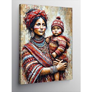 Kanvas Tablo Anne Ve Bebek, Geleneksel Dokunuş 100x140 cm