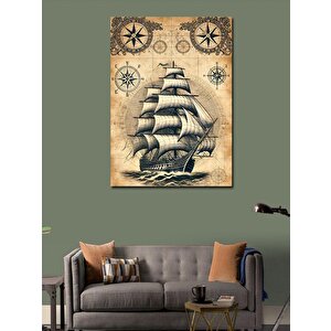 Kanvas Tablo Yelkenli Gemi Ve Harita Teması 100x140 cm