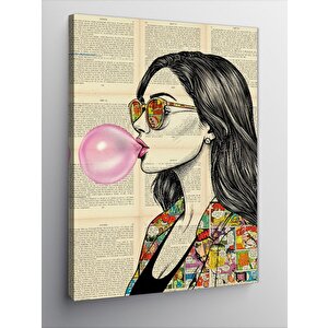 Kanvas Tablo Sakız Çiğneyen Gözlüklü Kadın 70x100 cm