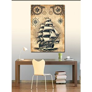 Kanvas Tablo Yelkenli Gemi Ve Harita Teması 50x70 cm