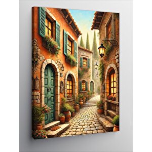 Kanvas Tablo Arnavut Kaldırımlı Sokak Ve Evler 70x100 cm