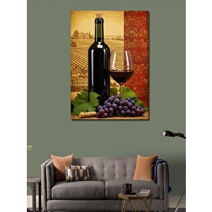 Kanvas Tablo Şarap Şişesi Ve Üzüm 50x70 cm