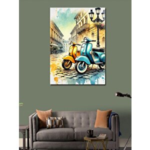 Kanvas Tablo Retro Motosiklet Ve Sokak 50x70 cm