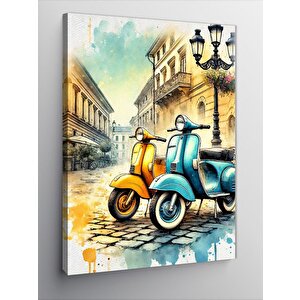 Kanvas Tablo Retro Motosiklet Ve Sokak 70x100 cm