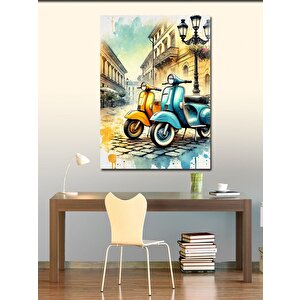 Kanvas Tablo Retro Motosiklet Ve Sokak 70x100 cm