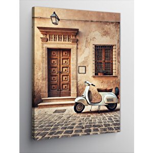 Kanvas Tablo Sokakta Beyaz Motosiklet 70x100 cm